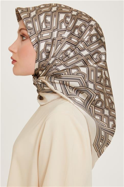 Armine Klasik Desenli Twill Saf İpek Eşarp 9213D 38