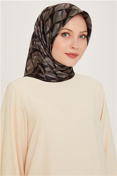 Armine Klasik Desenli Twill Saf İpek Eşarp 9204D 83