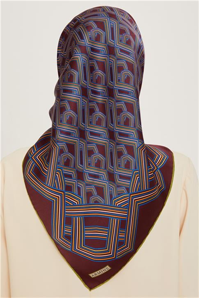 Armine Klasik Desenli Twill Saf İpek Eşarp 9213D 84
