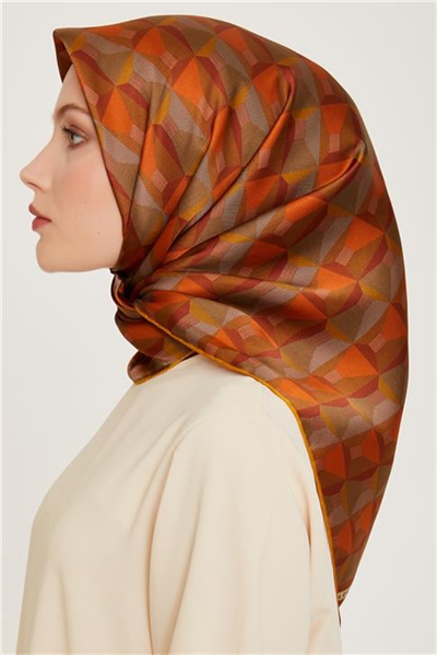 Armine Klasik Desenli Twill Saf İpek Eşarp 9204D 38