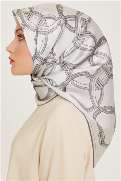 Armine Klasik Desenli Twill Saf İpek Eşarp 9203D 86