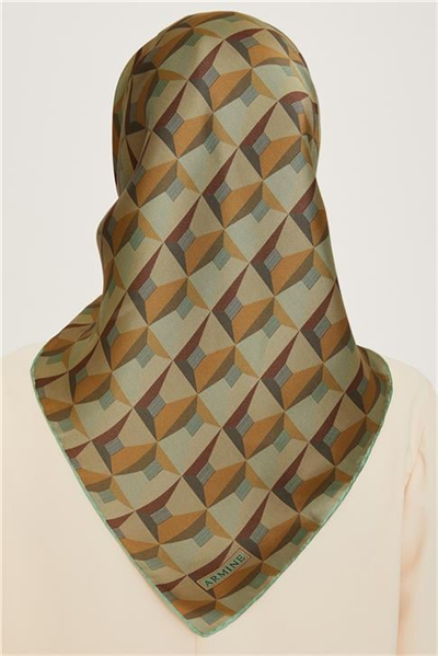 Armine Klasik Desenli Twill Saf İpek Eşarp 9204D 04