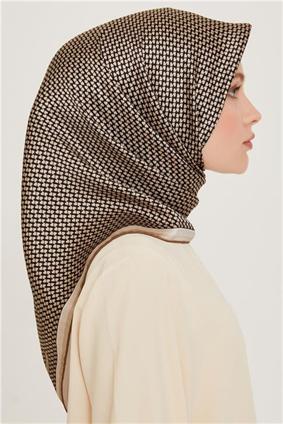 Armine Klasik Desenli Twill Saf İpek Eşarp 9243D 04 31