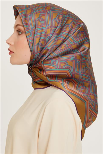 Armine Klasik Desenli Twill Saf İpek Eşarp 9213D 53