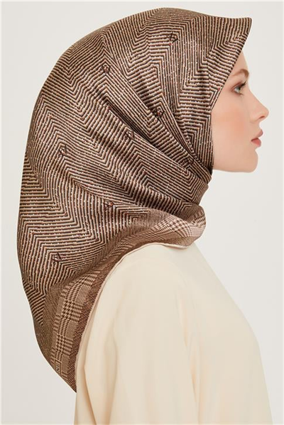 Armine Klasik Desenli Twill Saf İpek Eşarp 9252D 03 80