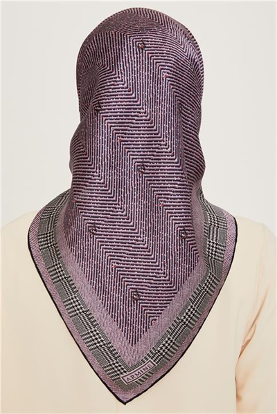 Armine Klasik Desenli Twill Saf İpek Eşarp 9252D 03 32