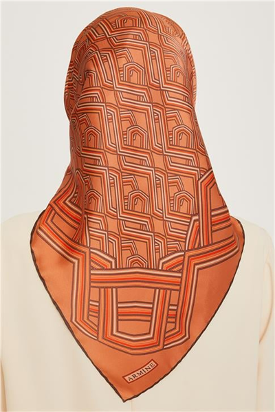 Armine Klasik Desenli Twill Saf İpek Eşarp 9213D 06