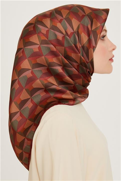 Armine Klasik Desenli Twill Saf İpek Eşarp 9204D 82