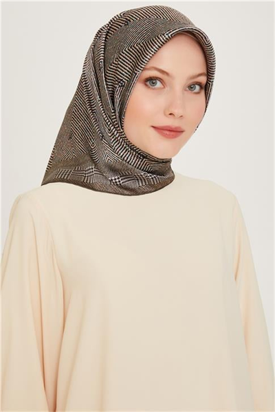 Armine Klasik Desenli Twill Saf İpek Eşarp 9252D 03 84