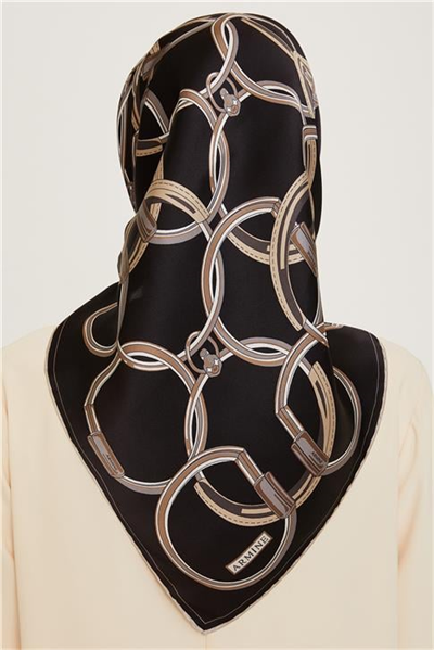 Armine Klasik Desenli Twill Saf İpek Eşarp 9203D 03