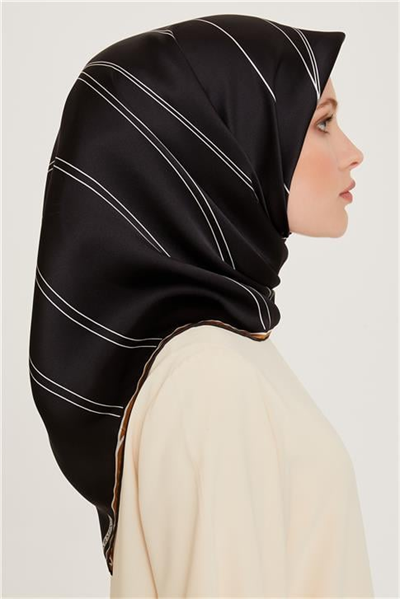 Armine Klasik Desenli Twill Saf İpek Eşarp 9251D 09
