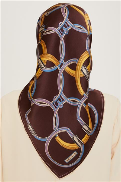 Armine Klasik Desenli Twill Saf İpek Eşarp 9203D 38