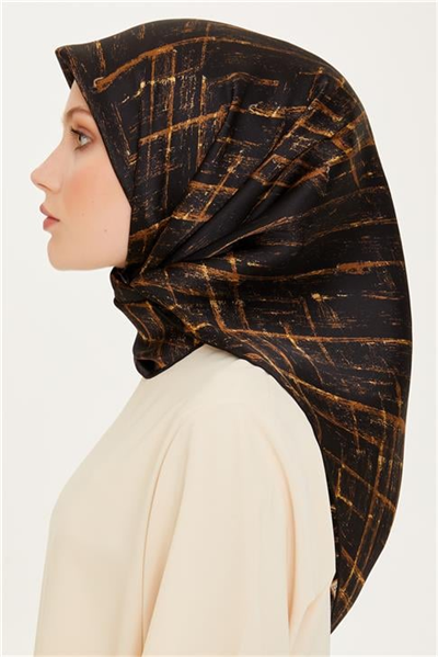 Armine Klasik Desenli Twill Saf İpek Eşarp 9258D 02