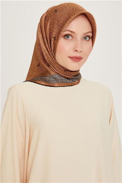 Armine Klasik Desenli Twill Saf İpek Eşarp 9252D 03 35