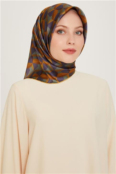 Armine Klasik Desenli Twill Saf İpek Eşarp 9204D 39
