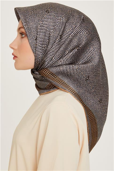Armine Klasik Desenli Twill Saf İpek Eşarp 9252D 03 03