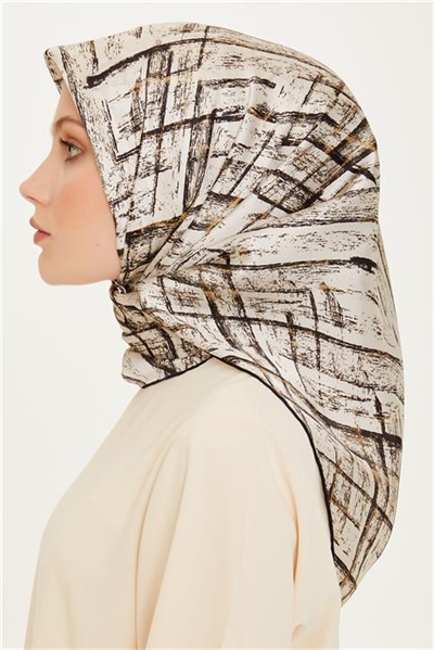 Armine Klasik Desenli Twill Saf İpek Eşarp 9258D 01