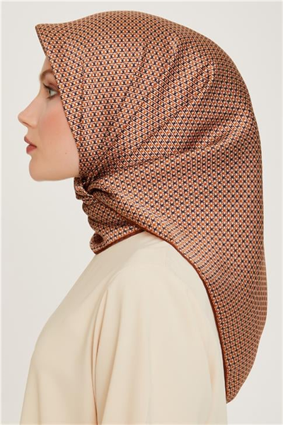 Armine Klasik Desenli Twill Saf İpek Eşarp 9210D 80 32