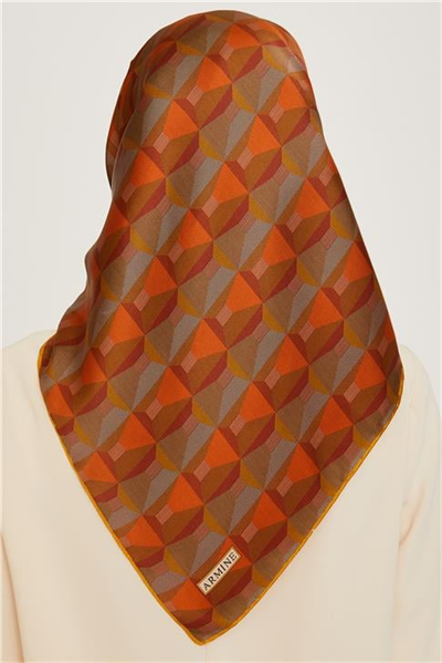 Armine Klasik Desenli Twill Saf İpek Eşarp 9258D 06