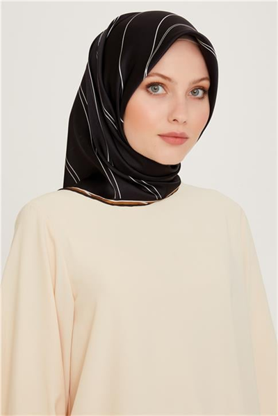 Armine Klasik Desenli Twill Saf İpek Eşarp 9251D 09