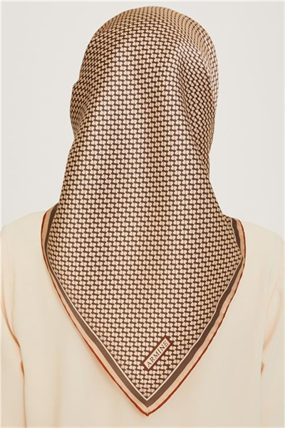 Armine Klasik Desenli Twill Saf İpek Eşarp 9243D 04 06