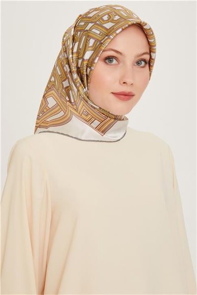 Armine Klasik Desenli Twill Saf İpek Eşarp 9213D 05