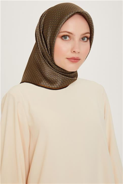 Armine Klasik Desenli Twill Saf İpek Eşarp 9250D 52