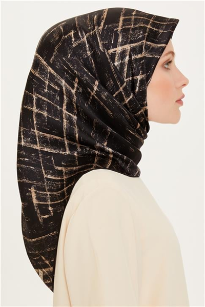 Armine Klasik Desenli Twill Saf İpek Eşarp 9258D 04