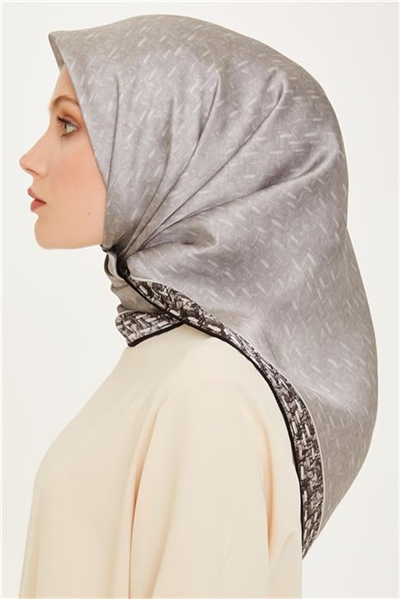 Armine Klasik Desenli Twill Saf İpek Eşarp 9230D 02