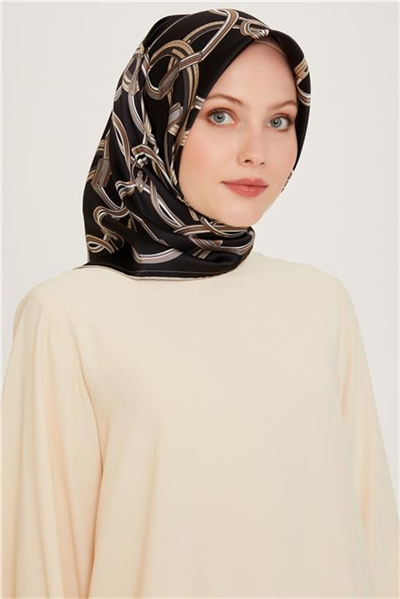 Armine Klasik Desenli Twill Saf İpek Eşarp 9203D 03