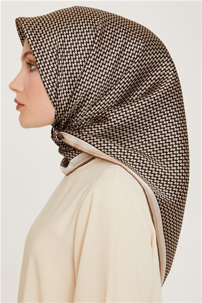 Armine Klasik Desenli Twill Saf İpek Eşarp 9243D 04 31