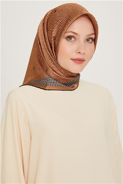 Armine Klasik Desenli Twill Saf İpek Eşarp 9252D 03 35