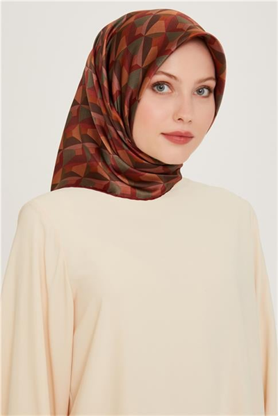 Armine Klasik Desenli Twill Saf İpek Eşarp 9204D 82