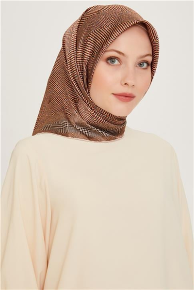 Armine Klasik Desenli Twill Saf İpek Eşarp 9252D 03 01