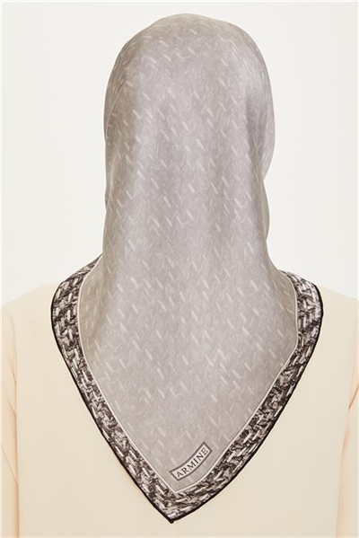 Armine Klasik Desenli Twill Saf İpek Eşarp 9230D 02