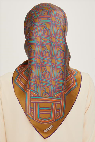 Armine Klasik Desenli Twill Saf İpek Eşarp 9213D 53