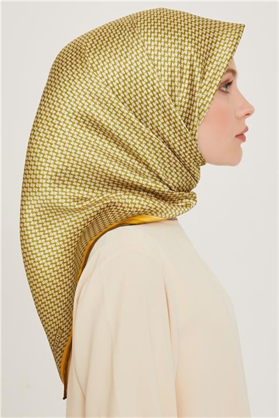 Armine Klasik Desenli Twill Saf İpek Eşarp 9243D 04 32