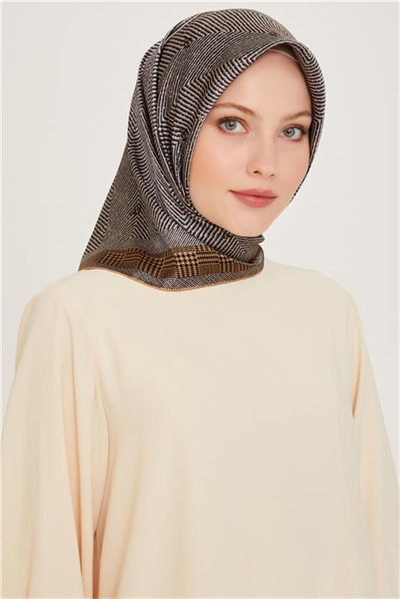 Armine Klasik Desenli Twill Saf İpek Eşarp 9252D 03 03