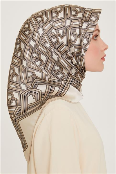 Armine Klasik Desenli Twill Saf İpek Eşarp 9213D 38