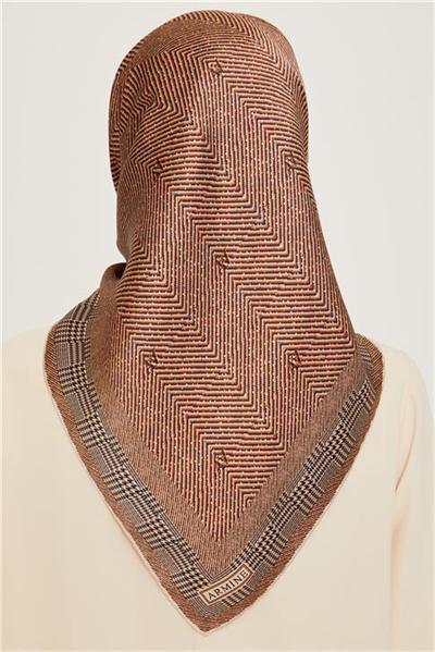 Armine Klasik Desenli Twill Saf İpek Eşarp 9252D 03 01