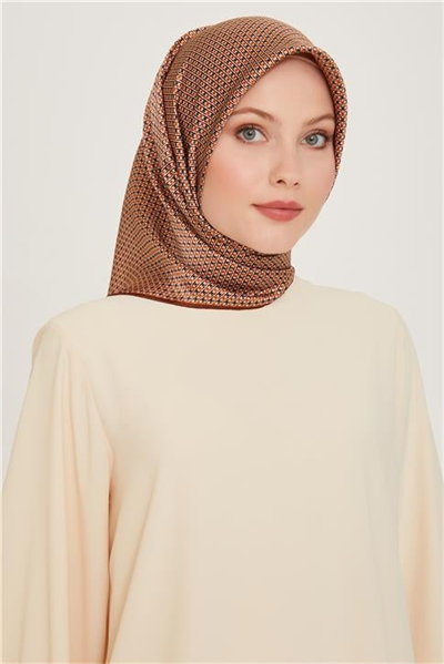 Armine Klasik Desenli Twill Saf İpek Eşarp 9210D 80 32