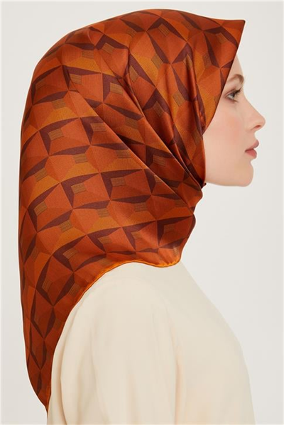 Armine Klasik Desenli Twill Saf İpek Eşarp 9204D 01