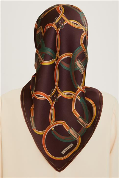 Armine Klasik Desenli Twill Saf İpek Eşarp 9203D 85
