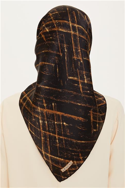 Armine Klasik Desenli Twill Saf İpek Eşarp 9258D 02