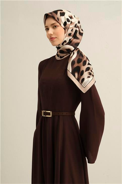 Armine Leopar Desenli Saf İpek Sura Eşarp 9320D 04