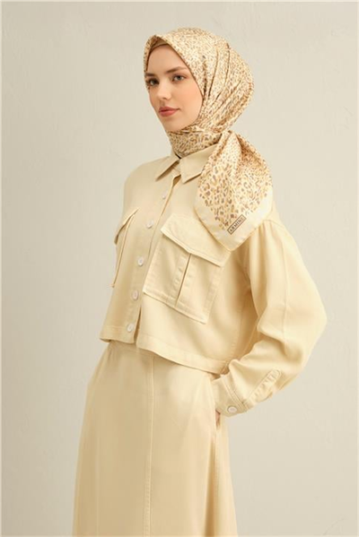 Armine Leopar Desenli Saf İpek Twill Eşarp 9352D 34