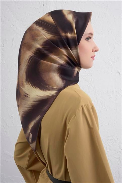 Armine Leopar Desenli Saf İpek Twill Eşarp 9432D 35