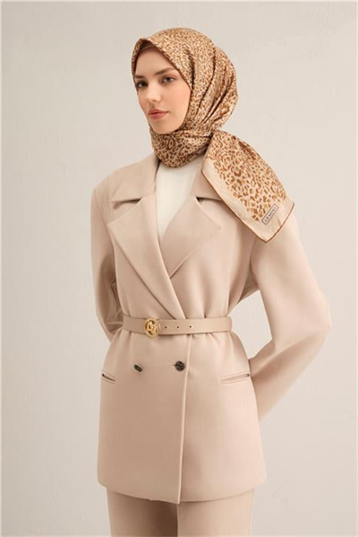 Armine Leopar Desenli Saf İpek Twill Eşarp 9352D 52
