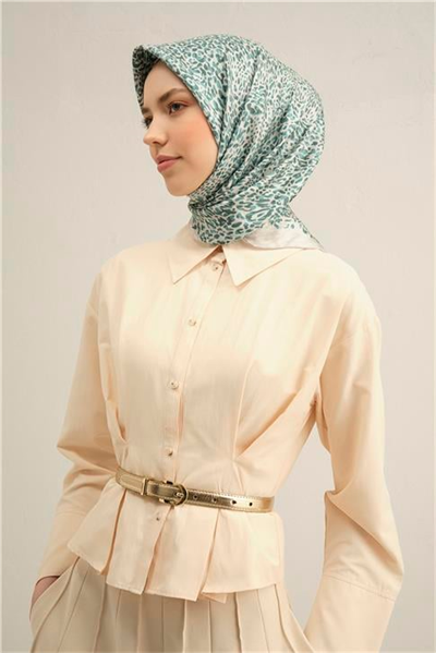 Armine Leopar Desenli Saf İpek Twill Eşarp 9352D 09