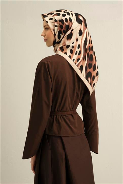 Armine Leopar Desenli Saf İpek Twill Eşarp 9320D 31